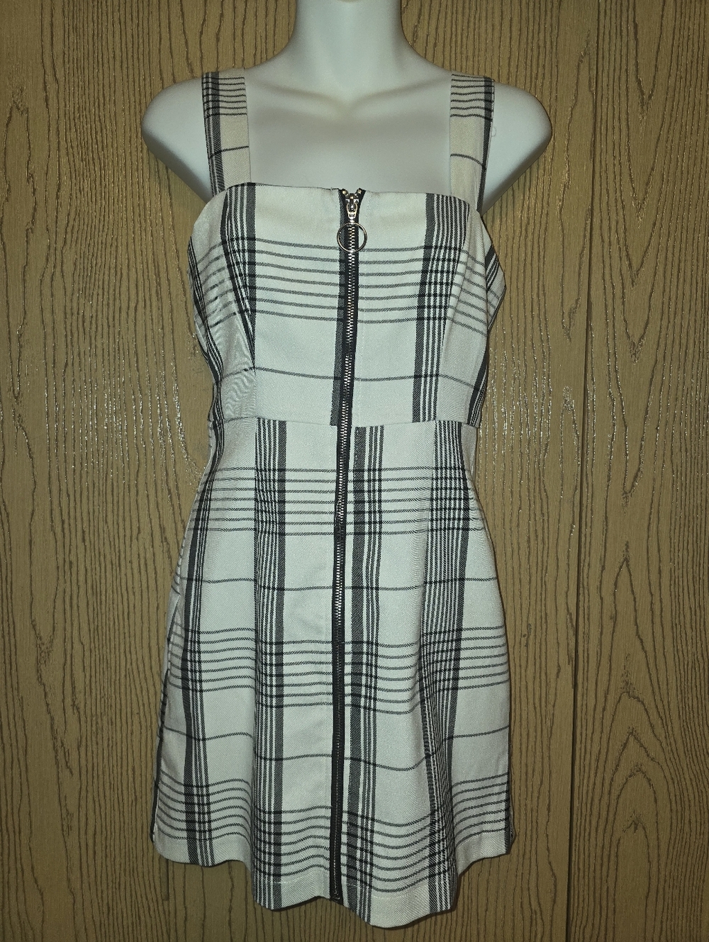 💥4/$25 Forever 21 White & Black Plaid Zip-Front Mini Dress S